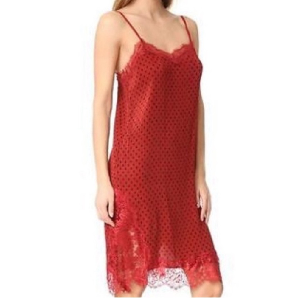 FP intimates FREE PEOPLE Margot red, deep blue polka dots lace gown, slip dress